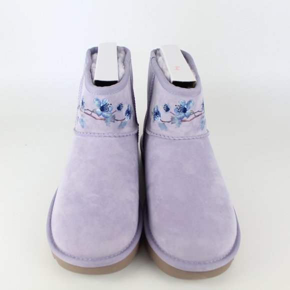 NEW UGG CLASSIC MINI Suede  Embroidered Floral Boots - Picture 5 of 14